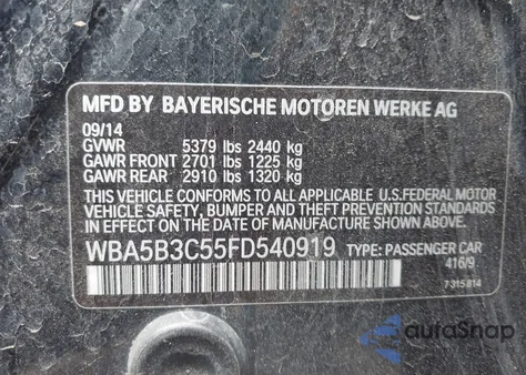 2015 BMW 535I xDrive z USA, uszkodzony, nr VIN WBA5B3C55FD540919